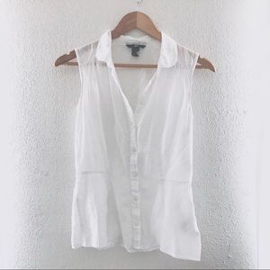 H&M Sheer Peplum Button Up White Blouse Collar Top